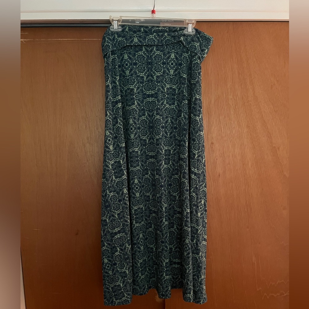 Navy blue and green patterned Maxi Skirt, LuLaRoe Large